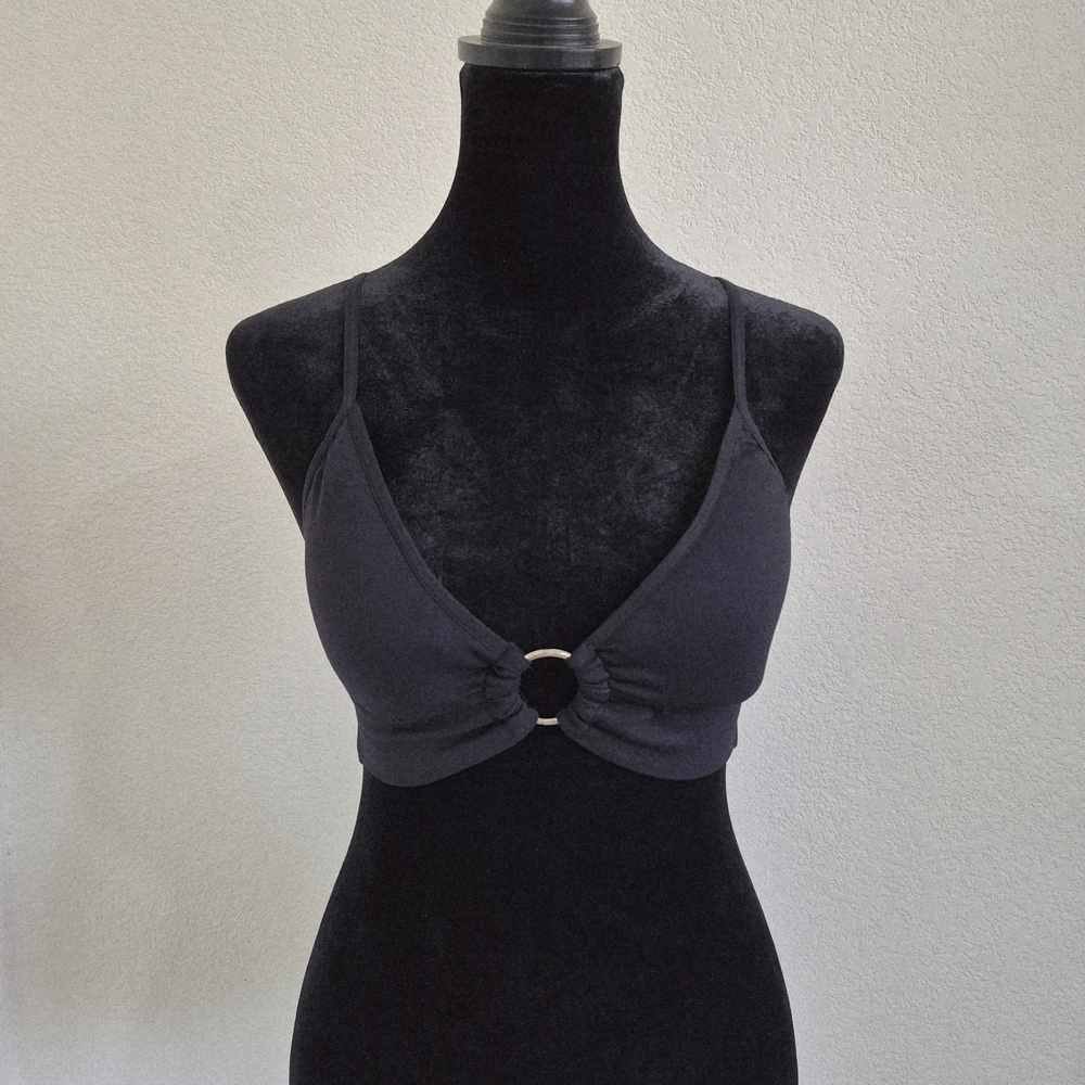 Black Ring Detail Crop Bikini Top